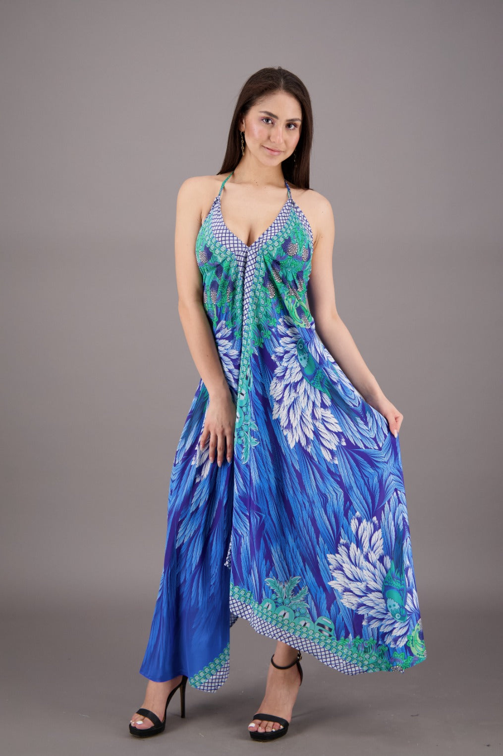 Exotic Digital Print Halter Dress AB-23022