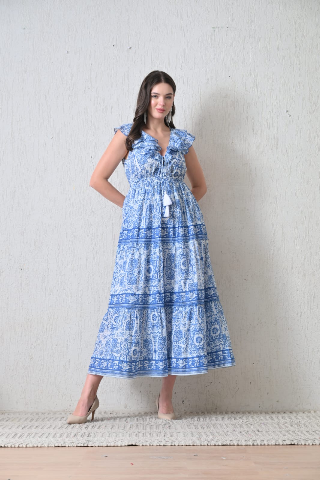 26407 Boho G Printed Maxi Dress with Tassel Detail – Soft Cotton