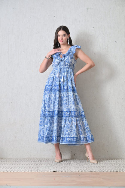 26407 Boho G Printed Maxi Dress with Tassel Detail – Soft Cotton