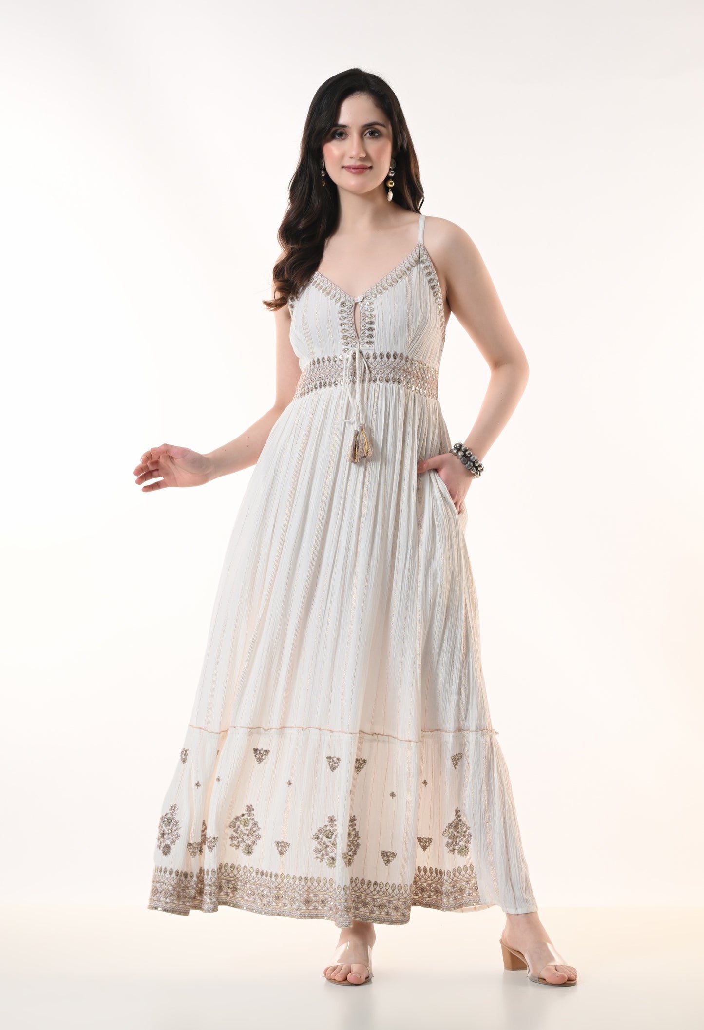 26416 Embroidered Cotton Maxi Dress with Tassel Tie – Boho Summer Dress