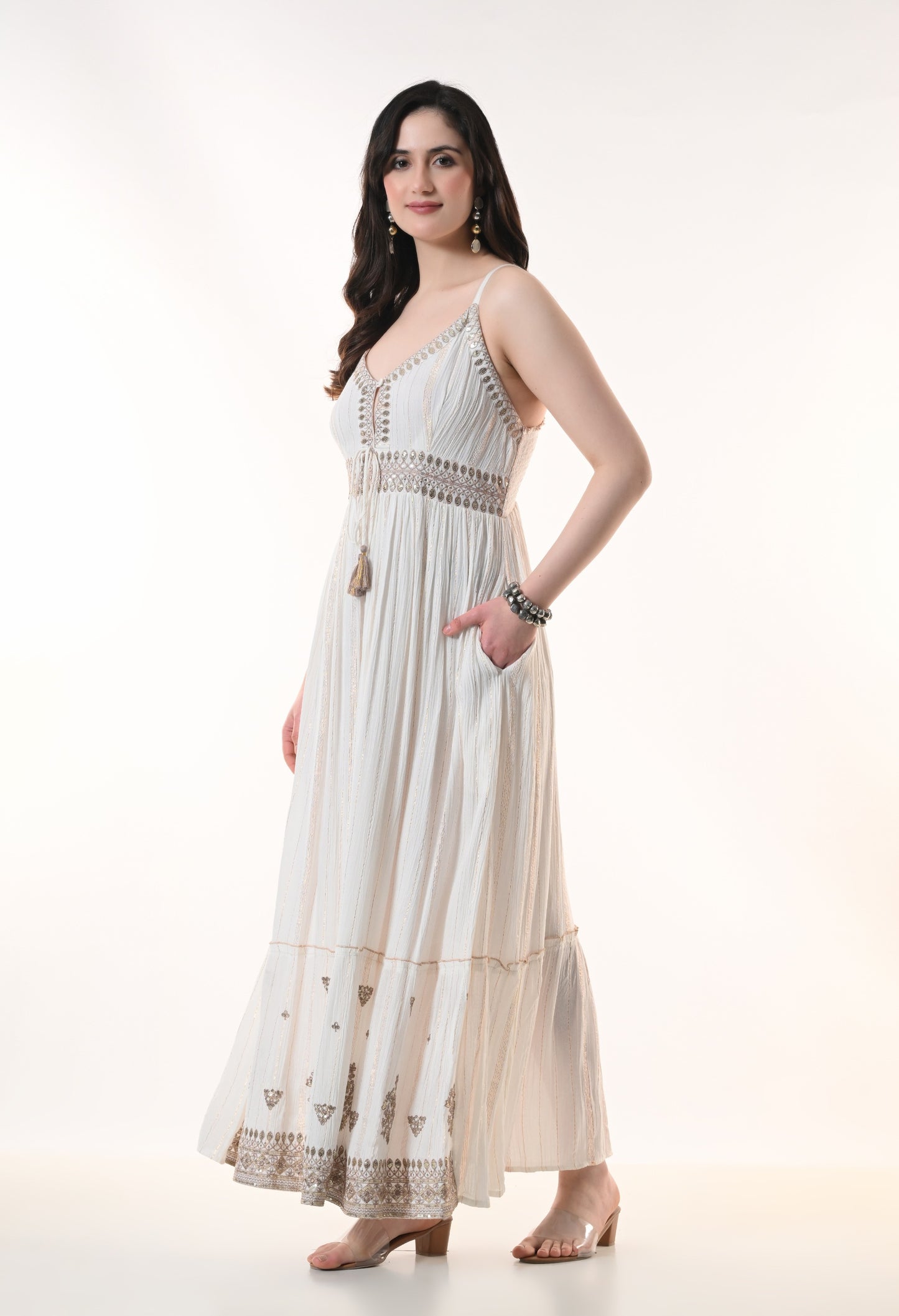 26416 Embroidered Cotton Maxi Dress with Tassel Tie – Boho Summer Dress