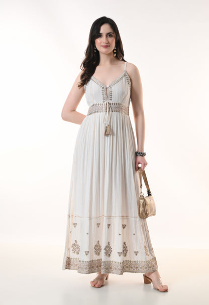 26416 Embroidered Cotton Maxi Dress with Tassel Tie – Boho Summer Dress