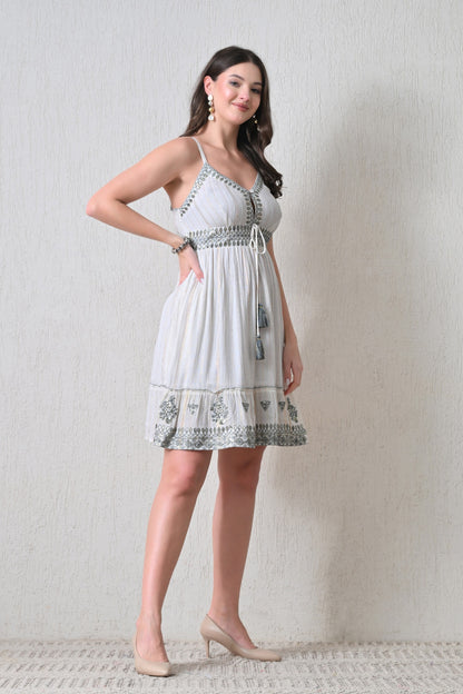 26451 Bohemian Embroidered Tassel Sundress