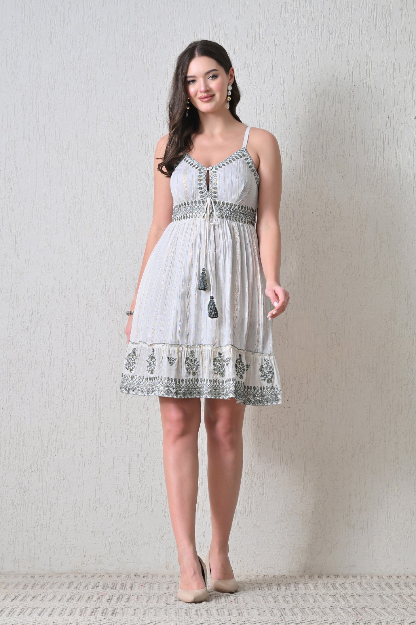 26451 Bohemian Embroidered Tassel Sundress