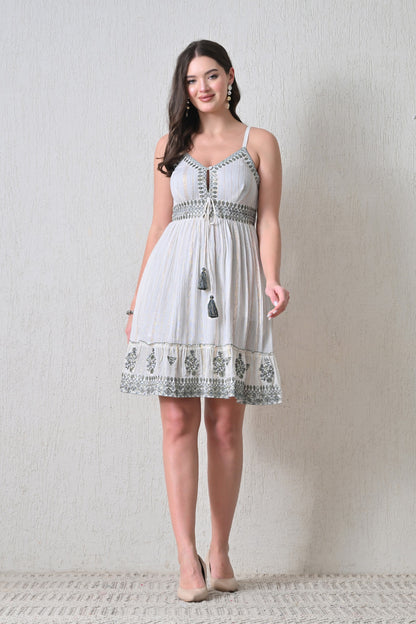26451 Bohemian Embroidered Tassel Sundress