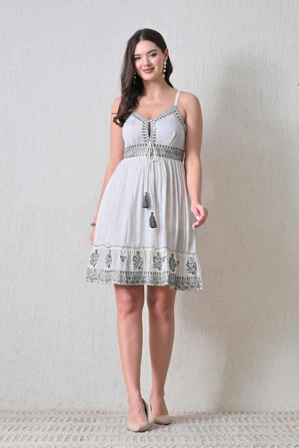 26451 Bohemian Embroidered Tassel Sundress