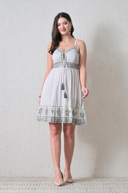 26451 Bohemian Embroidered Tassel Sundress