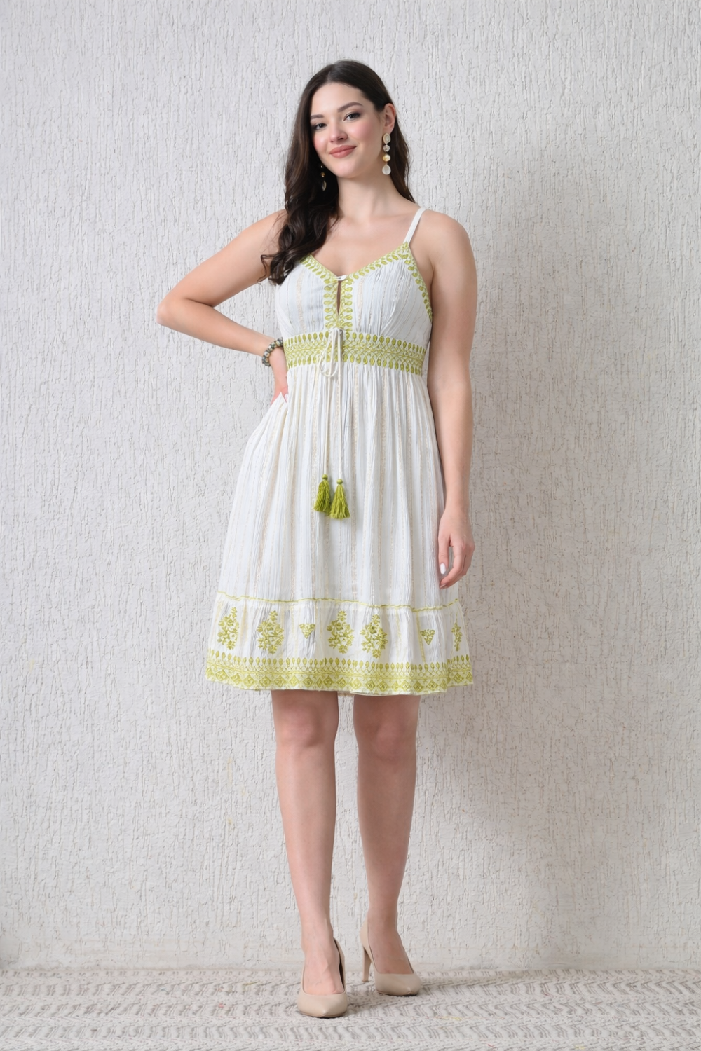 26451 Bohemian Embroidered Tassel Sundress