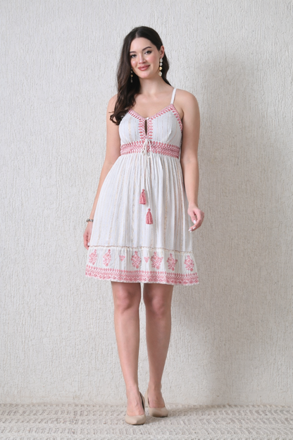 26451 Bohemian Embroidered Tassel Sundress