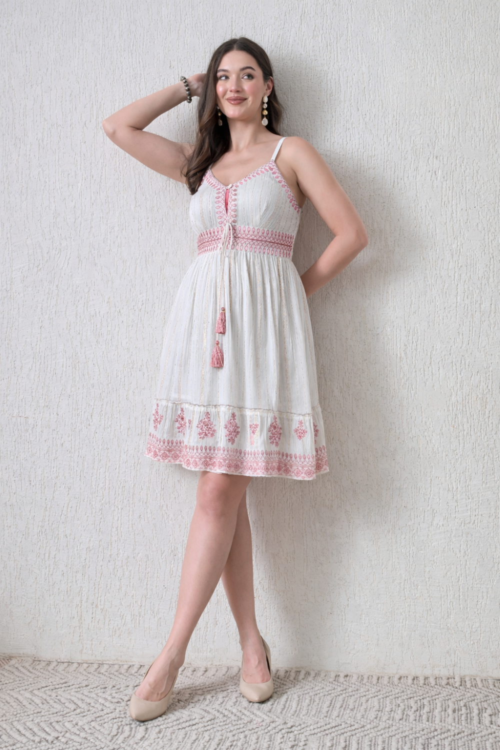 26451 Bohemian Embroidered Tassel Sundress
