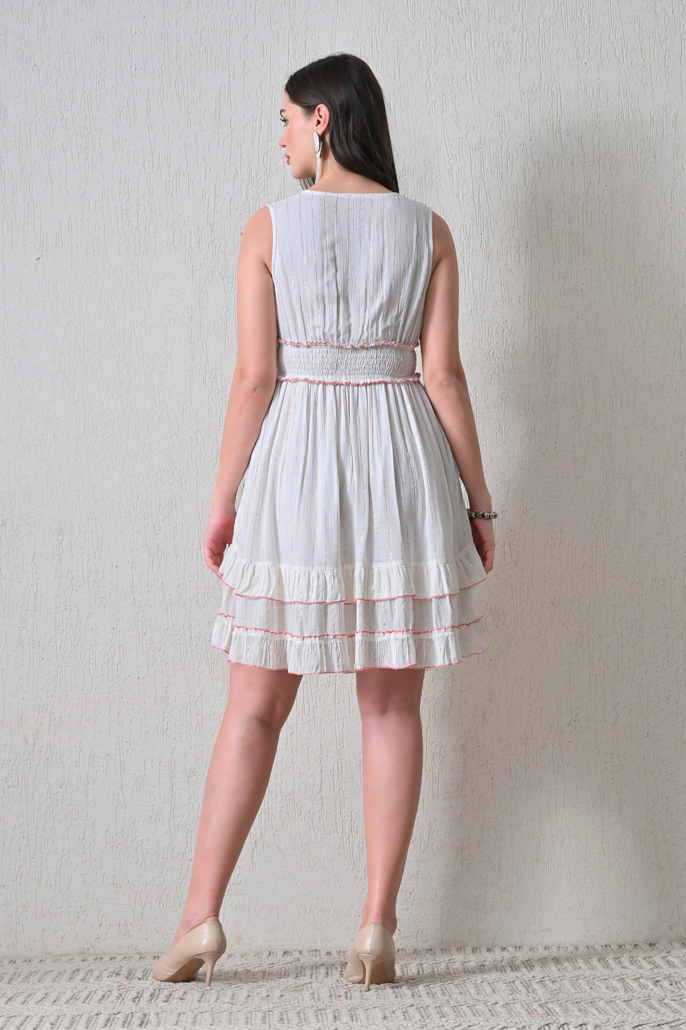 26452 Boho  Embroidered Smocked Waist Mini Dress