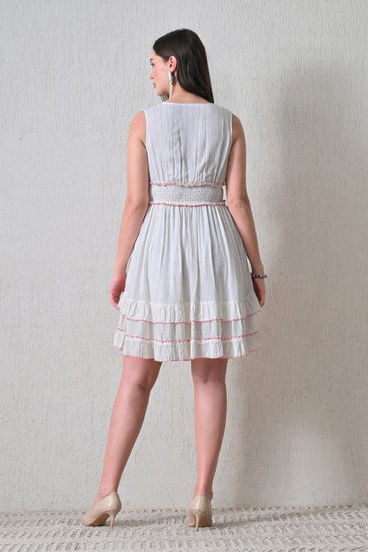 26452 Boho  Embroidered Smocked Waist Mini Dress