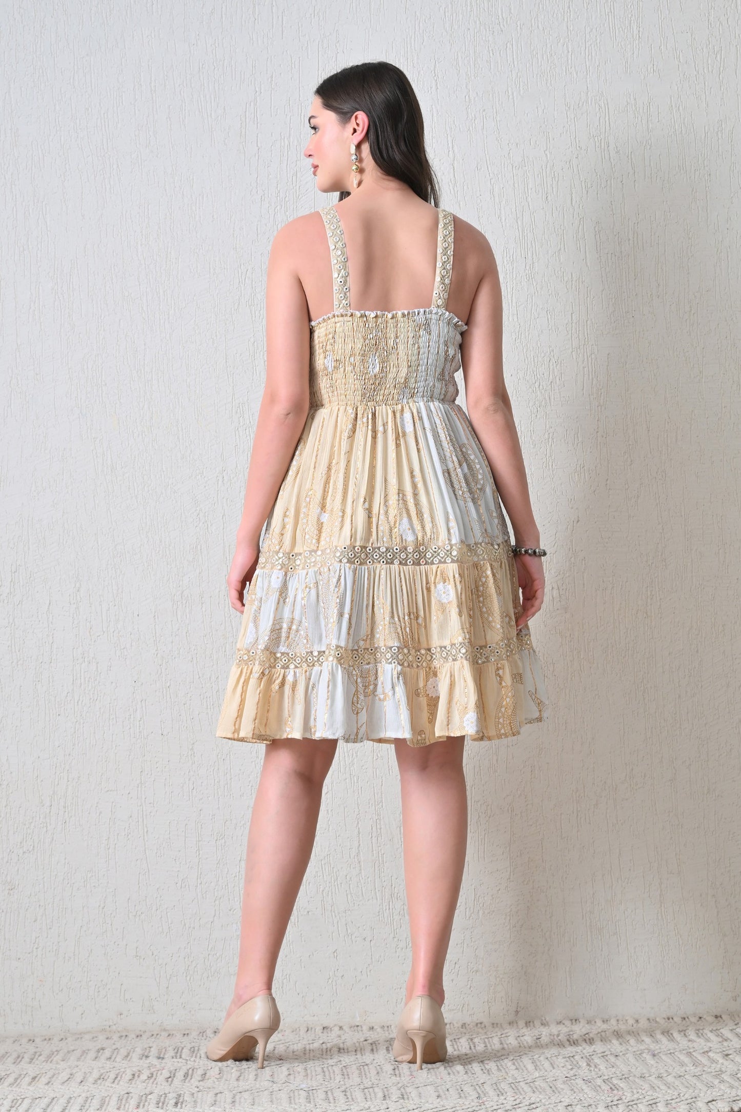 26459 Bohemian Tiered  Midi Dress – Tassel Tie Front – Assorted Colors