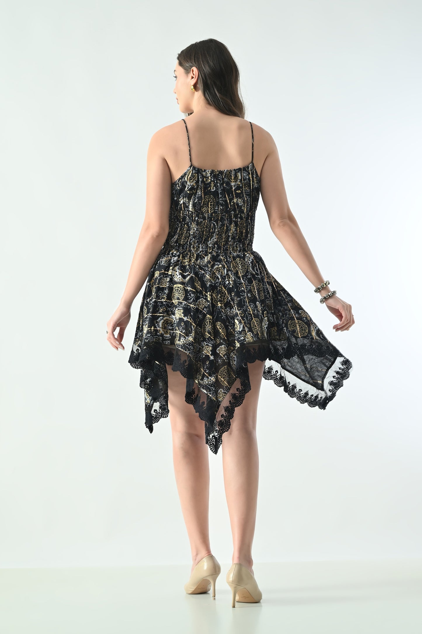 26453 Boho Smocked Handkerchief Hem Mini Dress – Rayon