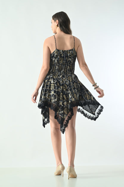 26453 Boho Smocked Handkerchief Hem Mini Dress – Rayon