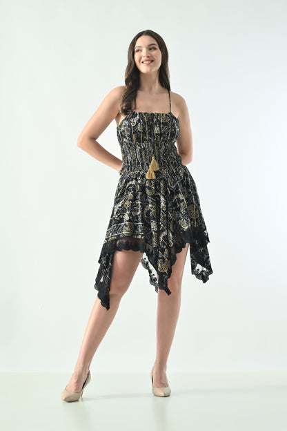 26453 Boho Smocked Handkerchief Hem Mini Dress – Rayon