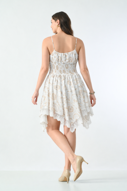 26453 Boho Smocked Handkerchief Hem Mini Dress – Rayon