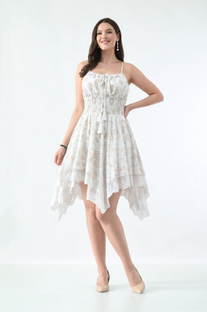 26453 Boho Smocked Handkerchief Hem Mini Dress – Rayon
