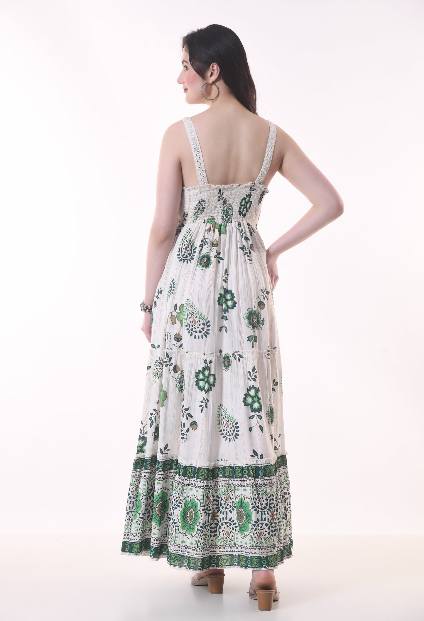 26403 Bohemian Floral Print Tassel Tie Maxi Dress