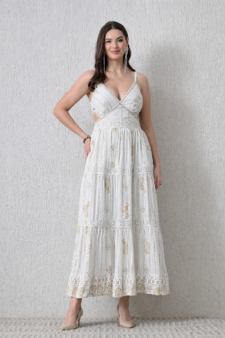 26405 Bohemian Paisley Print Tiered Maxi Dress
