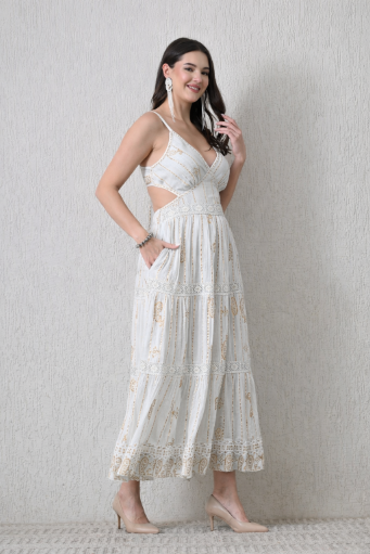 26405 Bohemian Paisley Print Tiered Maxi Dress