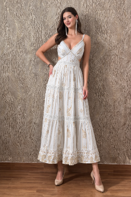 26405 Bohemian Paisley Print Tiered Maxi Dress