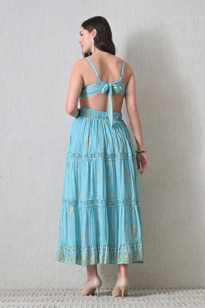 26405 Bohemian Paisley Print Tiered Maxi Dress