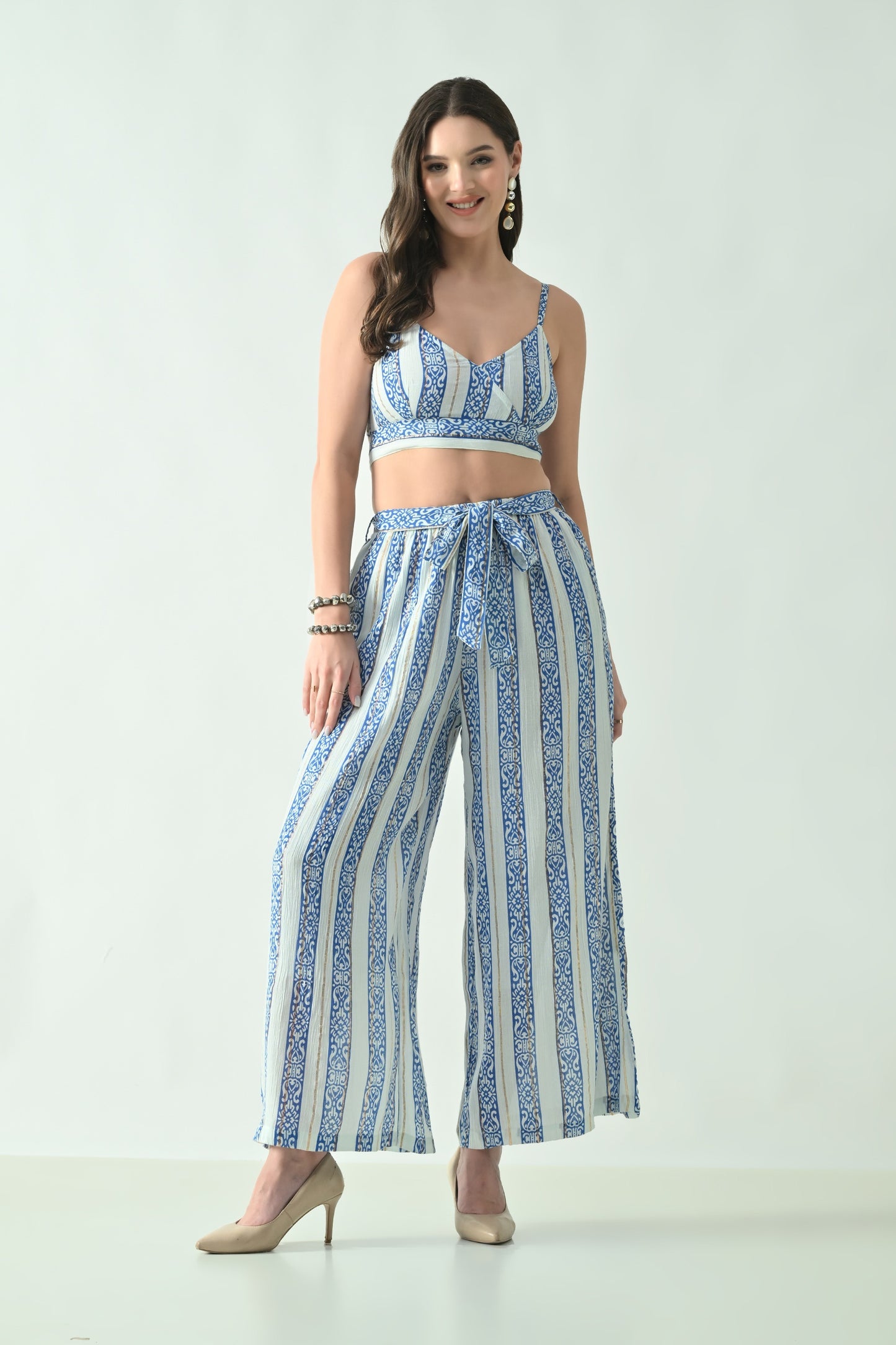 26412 Bohemian Printed Crop Top & Wide Leg Palazzo Set – Two Piece Summer Co-Ord