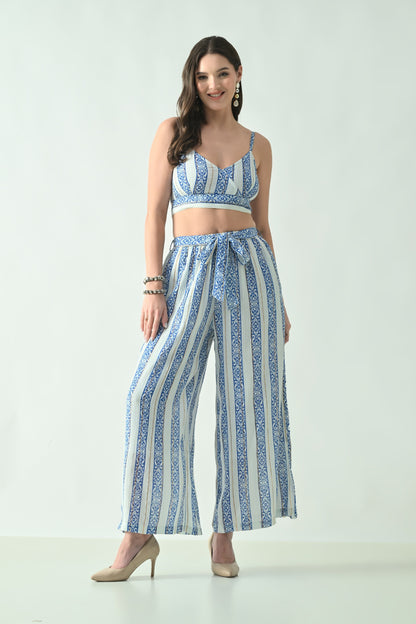 26412 Bohemian Printed Crop Top & Wide Leg Palazzo Set – Two Piece Summer Co-Ord