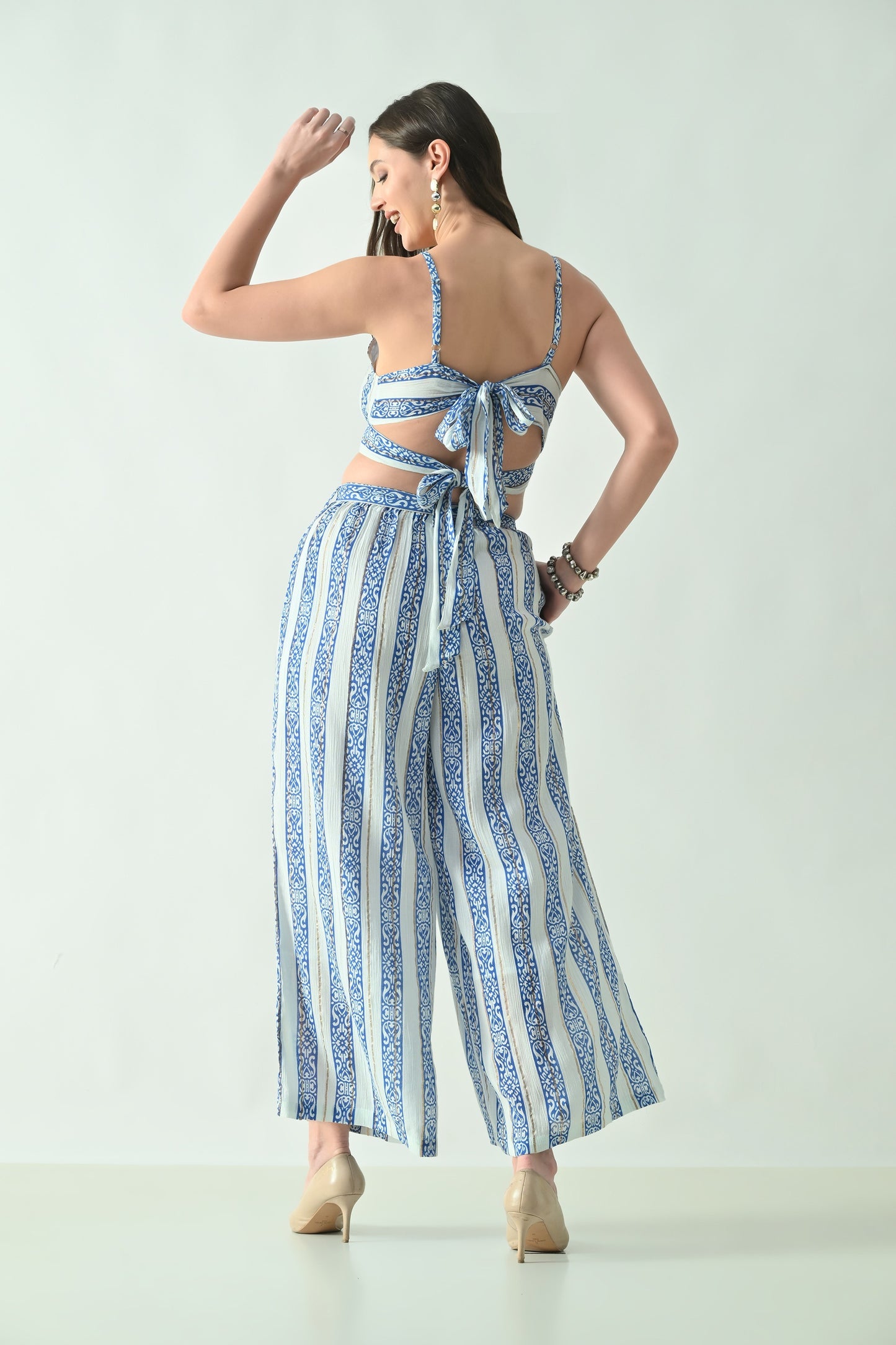 26412 Bohemian Printed Crop Top & Wide Leg Palazzo Set – Two Piece Summer Co-Ord