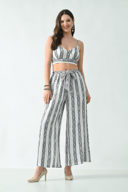 26412 Bohemian Printed Crop Top & Wide Leg Palazzo Set – Two Piece Summer Co-Ord