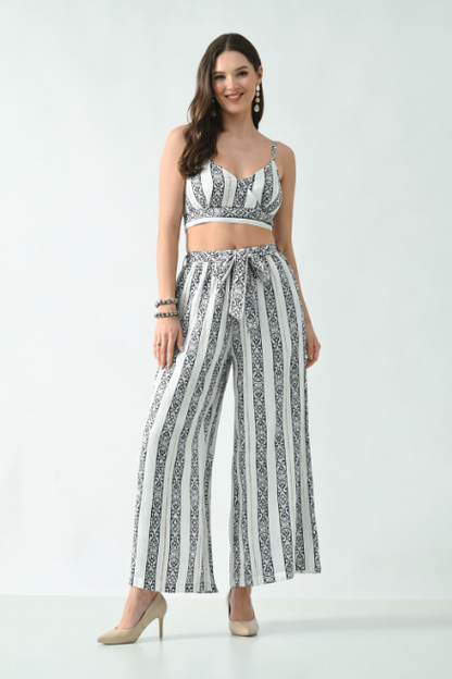 26412 Bohemian Printed Crop Top & Wide Leg Palazzo Set – Two Piece Summer Co-Ord
