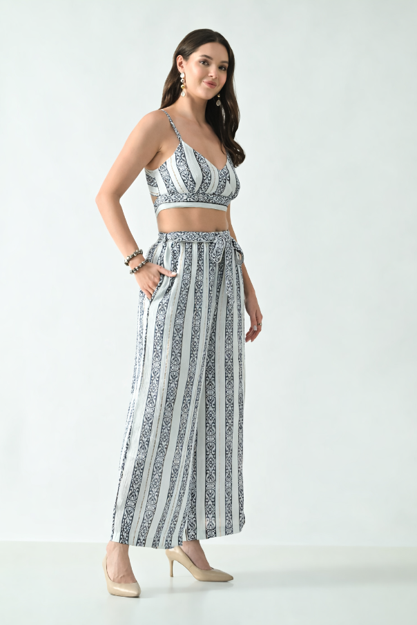 26412 Bohemian Printed Crop Top & Wide Leg Palazzo Set – Two Piece Summer Co-Ord