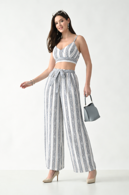 26412 Bohemian Printed Crop Top & Wide Leg Palazzo Set – Two Piece Summer Co-Ord