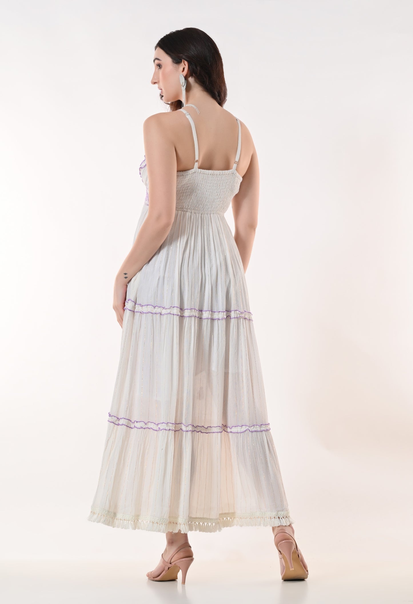 26414 Bohemian  Embroidered Tiered Maxi Dress – Sleeveless V-Neck Summer Dress