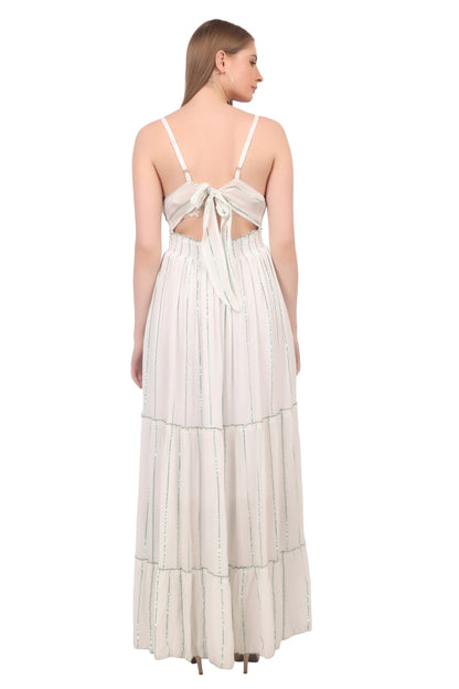 26420 Bohemian Embroidered V-Neck Maxi Dress with Tassel Tie
