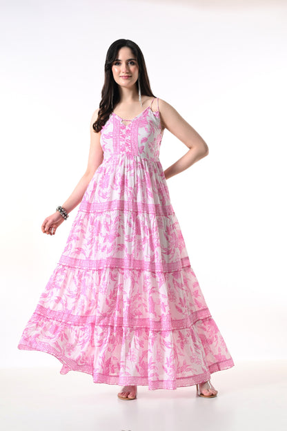 26426 Elegant Floral Tiered Maxi Dress with Strappy Back