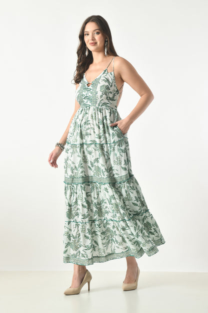26426 Elegant Floral Tiered Maxi Dress with Strappy Back