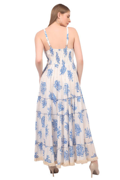 26475 Maxi Dress with Black Coral Print – Tiered Summer Boho Dress