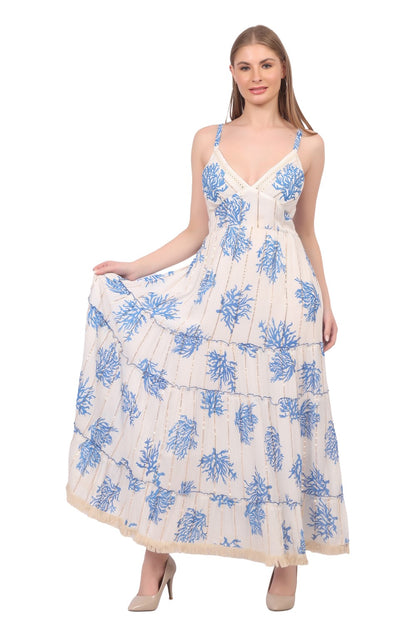 26475 Maxi Dress with Black Coral Print – Tiered Summer Boho Dress