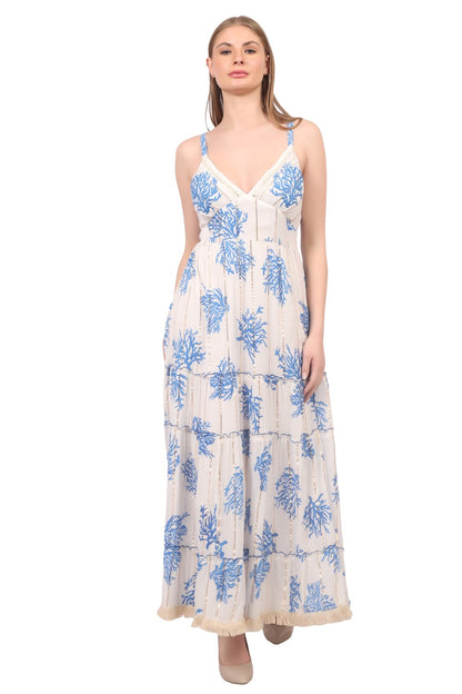 26475 Maxi Dress with Black Coral Print – Tiered Summer Boho Dress