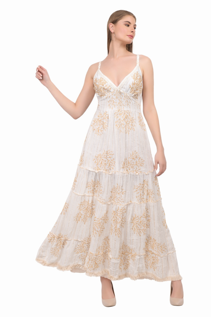 26475 Maxi Dress with Black Coral Print – Tiered Summer Boho Dress