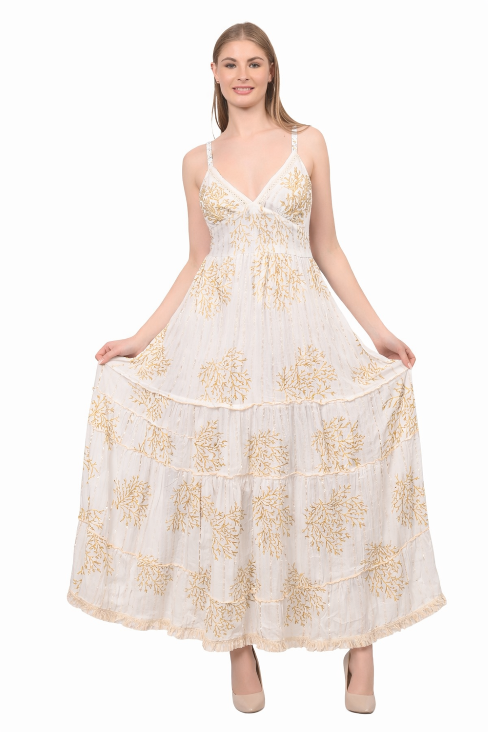 26475 Maxi Dress with Black Coral Print – Tiered Summer Boho Dress