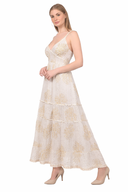 26475 Maxi Dress with Black Coral Print – Tiered Summer Boho Dress