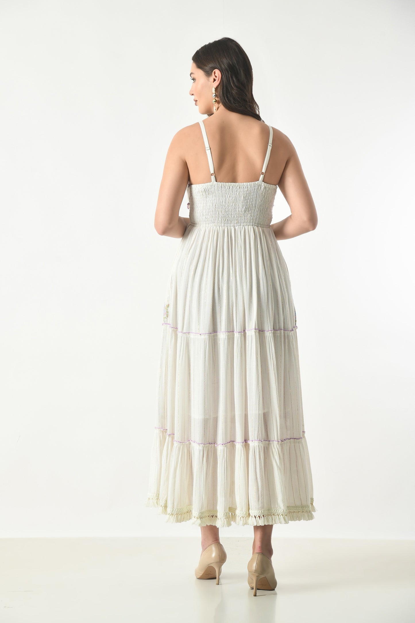 26430 Embroidered Boho Maxi Dress with Tassel Tie