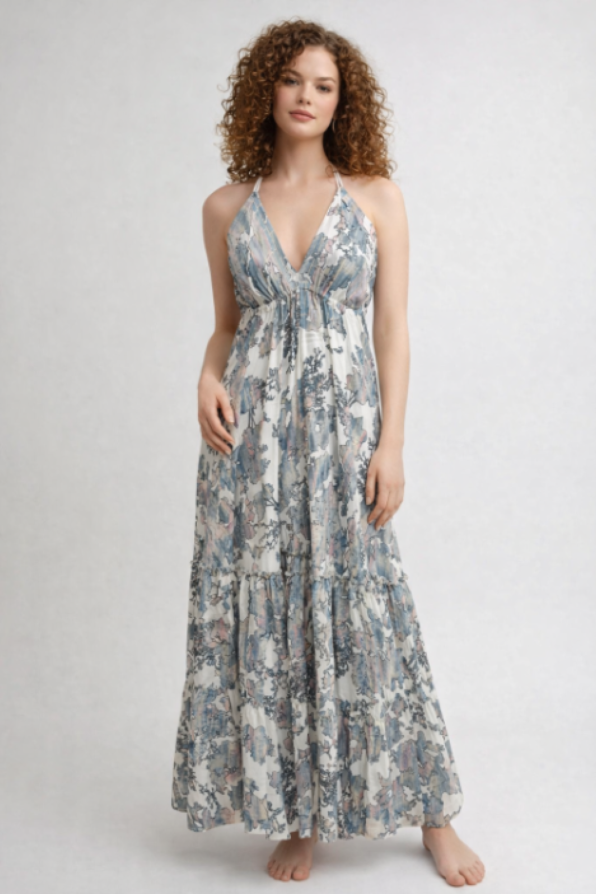26481 Ethereal Bloom Halter Maxi Dress