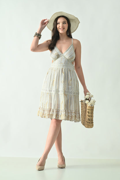 26462 Boho Embroidered Midi Dress with Spaghetti Straps – Rayon