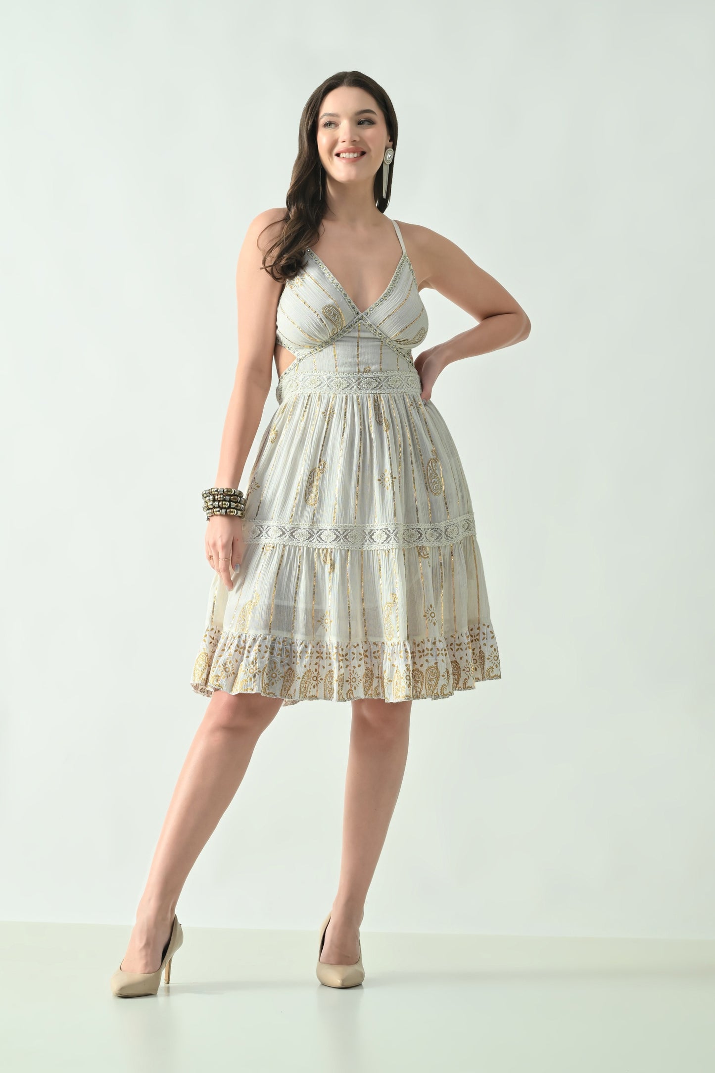 26462 Boho Embroidered Midi Dress with Spaghetti Straps – Rayon