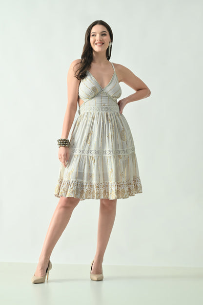 26462 Boho Embroidered Midi Dress with Spaghetti Straps – Rayon