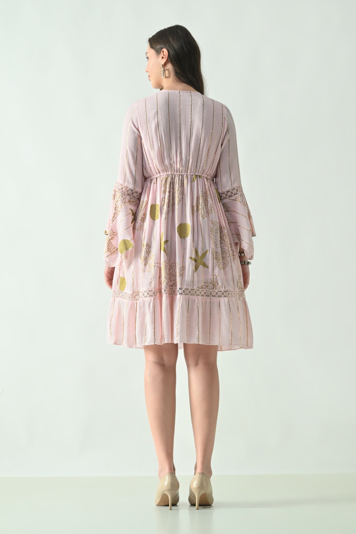26461 Boho Embroidered Mini Dress with Gold Details – Rayon